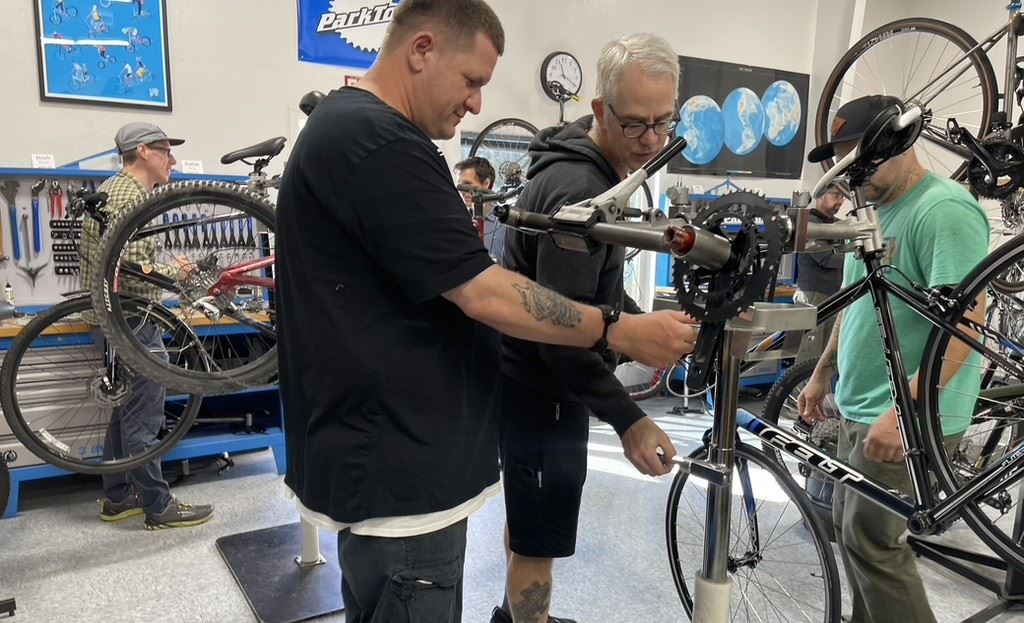 Workforce development participants learn skills for jobs with Míocar and Bike Stockton.